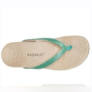 Women's Vionic Dillon Green Lizard Leather Flipflop Sandals (8.5)